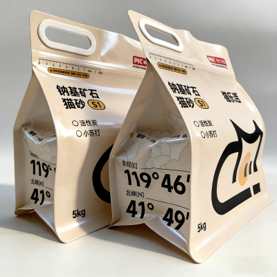 ஜிப்பர் கைப்பிடியுடன் எட்டு பக்க சீல் செய்யப்பட்ட பூனை குப்பை பை