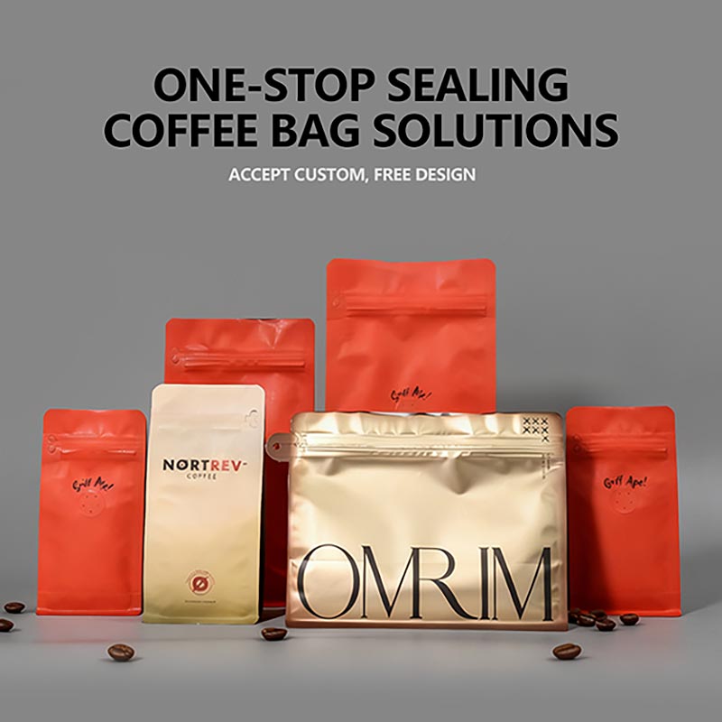 Eight-sided sealed coffee packaging bag with zipper